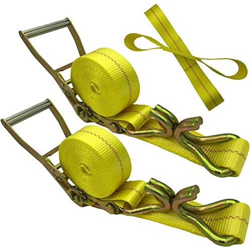 Ratchet Straps - 2 x 17' Heavy Duty Cargo Straps, Load up to 10000Lbs, Double J Hooks for Trucks, Moving Appliances, Lawn Equipment, Motorcycles - Yellow