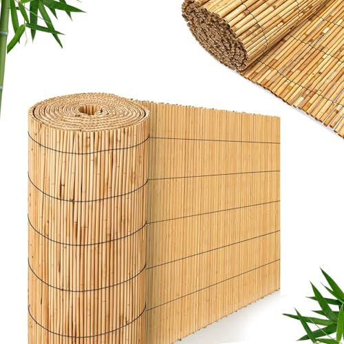 FB FunkyBuys Bamboo Reed Screening – Thick Natural Bamboo Fence Panels – Garden Privacy Fence – 1.5M x 3M