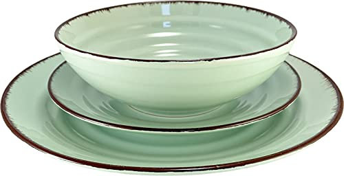 FRANCACOR VAJILLA MORDERNA CALIDAD 6 PERSONAS - 6 platos llanos 27 cms - 6 platos sopa 20 cms - 6 platos postre 20 cms VERDE