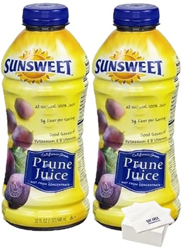 Prune Juice, 32 ounce (2-Pack) with Bay Area Marketplace Napkins