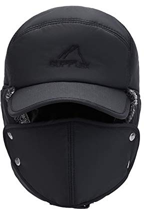 Vinter bomberhattar unisex trapper soldathatt med öronklaff heltäckande ansiktsskydd skyddar varm vindtät baseball skidjakt mössa för skridskoåkning skidåkning eller andra utomhusaktiviteter, Svart, M