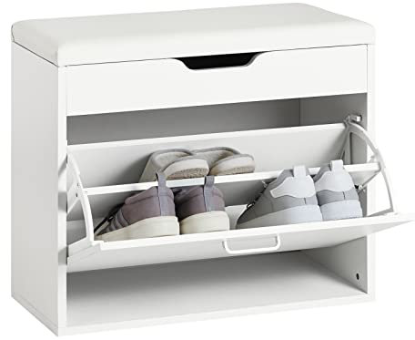 SoBuy Scarpiera Ingresso Salvaspazio Slim – Panca Scarpiera da Ingresso con Contenitore Nascosto – Cassapanca Pieghevole per Corridoio o Camera da Letto – Bianco 60x30x50cm 120kg – FSR95-W