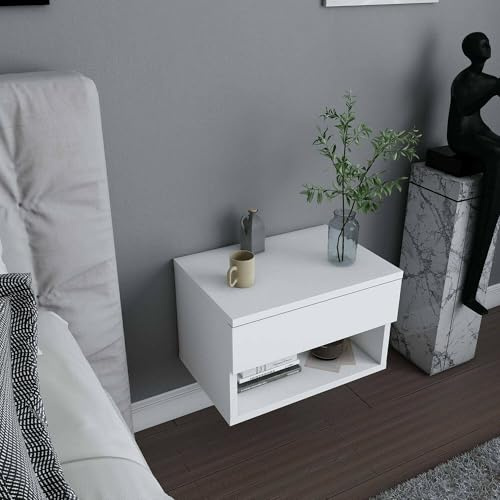 Dmora Mesita Pleiades, cómoda Baja, Mesa de Noche, Estante de Cama, 45 x 29 x 32 cm, Panel melamínico de 18 mm, Color Blanco