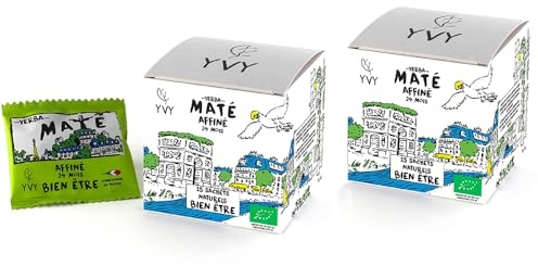 YVY MATÉ Yerba Mate Affiné 24 mois Bio Grand Cru | Lot de 2 boîtes de thé maté naturels | Bio Non Fumé, Sans Tige, Sans Poussière | Feuilles affinées durant 24 mois | Boisson Bien-être