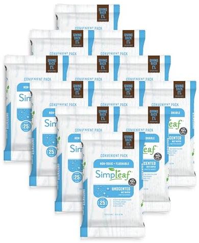 Simpleaf Flushable Wet Wipes Unscented | Plastic Free, Paraben & Alcohol Free | Hypoallergenic & Safe for Sensitive Skin | Soothing Aloe Formula | Adult Toilet Wipes (12 x 50 Counts Pack) 600 Counts