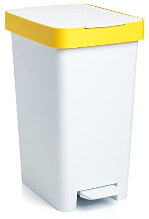TATAY Smart 25L Recycling Kitchen Bin with Pedal | Compact and Functional Design | For Indoor and Outdoor Use | Fits 30L Bags | Recycled BPA-Free Plastic | 26x36x47cm, White, Plastic & Cans