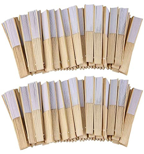 KVSERT Lot de 100 éventails pliables en papier Blanc 21 cm