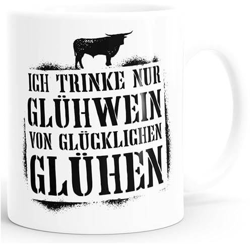 MoonWorks® Kaffee-Tasse Ich trinke nur Glühwein von glücklichen Glühen mit Spruch lustig Winter Weihnachtsmarkt Motiv Weiss standard