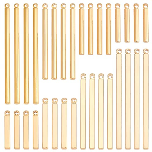 SUNNYCLUE 1 Box 32 Stück 8 Stile Bar Charms Echt 18 Karat Vergoldetes Messing Vertikaler Balken Anhänger Stanzen Blank Metall Charms Für Die Schmuckherstellung Stick Strip Ohrring Halskette Arm