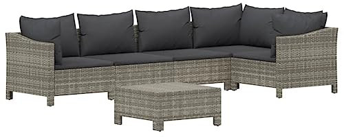 vidaXL Loungegrupp för trädgården med dynor 6 delar grå konstrotting, trädgårdssoffa, trädgårdsmöbler, balkongmöbler, trädgårdssoffor, utomhusmöbler