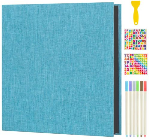 Boic Album Photo Adhésif Scrapbooking 40 Pages, Couverture en Lin DIY Famille Scrapbook 28 X 27 cm, Bébé Croissance Mariage Voyage Famille Cadeau (Bleu ciel)