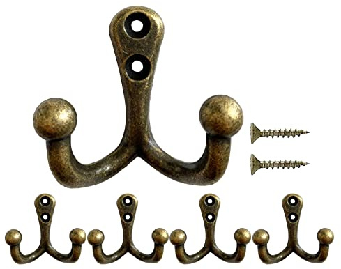 Mokife 5 Crochets Porte Manteau Mural Vintage Lourd Patères Double Métal Patere pour Suspendre des Vêtements Vestes Peignoirs Serviettes Chapeaux Clefs Sacs, Bronze