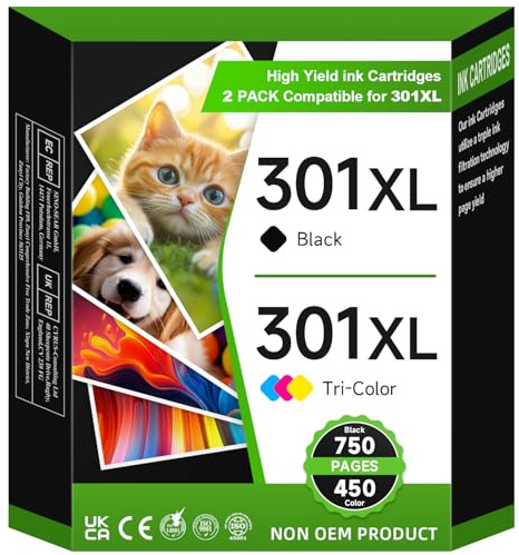 301XL Druckerpatronen Multipack Wiederaufbereitetes Schwarz und Farbe für HP Druckerpatronen 301, 301XL für Deskjet 2540 2544 2549 3050a 3050 Envy 4500 5530 4504 4502 Officejet 4630 4632
