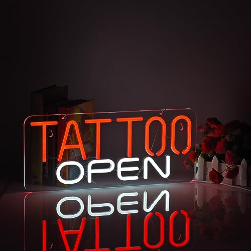 Hoyoelec TATTOO OPEN Neon Sign for Wall Décor with Dimmable Switch LED Neon Business Signs Light
