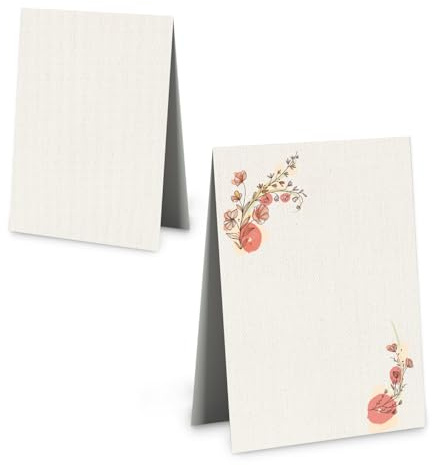 Segnaposto floreali, set da 25: cartoncini eleganti con fiori per matrimonio, compleanno, battesimo, cresima e comunione, decorazione tavola cerimonia, biglietti da scrivere beige, 8,5 x 5,5 cm