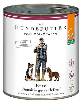 defu Hundefutter | 6 x 820 g | Bio Ente Sensitiv getreidefrei | Premium Bio Nassfutter Menü | Alleinfuttermittel für Hunde