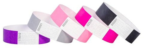 IDwrists Tyvek-Armbänder für Veranstaltungen, wasserdicht, reißfest, für Festivals, Konzerte, Eintrittsparty, 5 Farben, 500 Stück