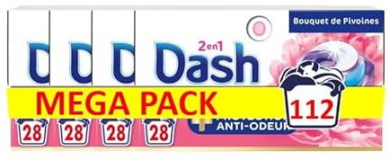 Dash 2in1 PODS, Lessive En Capsule, 28x4 Lavages, Pivoine et Hibiscus, FRAÎCHEUR INTENSE, Fabriquée En France