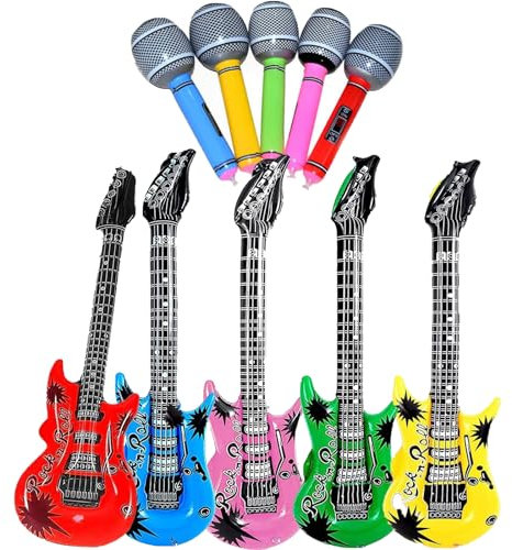 10 PCS Inflatable Musical Instrument Inflatable Guitar Inflatable Microphone, Eurovision Party Decorations,Balloon Kids Inflatable Props Birthday Party Decoration Balloon Supply Balloons