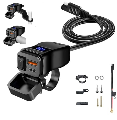 Cargador USB para motocicleta, 30 W + 18 W, carga rápida 3.0, impermeable, doble USB, cargador de teléfono con voltímetro e interruptor de encendido/apagado, accesorios de motocicleta para manillar de