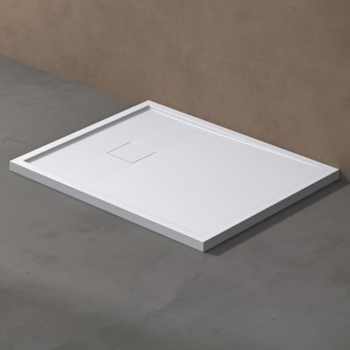 doporro Duschtasse Duschwanne 80x120x4 aus Mineralguss in Weiß Rechteckig | Duschwanne mit wärmespeichernden Eigenschaften für bodenebene Montage – stabil & pflegeleicht für moderne Duschen Geoma08