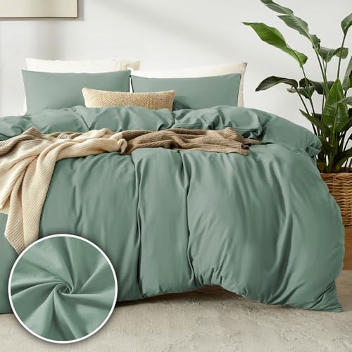 puredown 1PCS Copripiumino Singolo 140x200cm+ 1PCS Federe in Microfibra 80x80cm, Set di Copripiumino Monocromatica per Letto Singolo, Traspirante, Morbida, Oeko-Tex, Verde