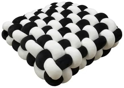 1 coussin carré noué oreiller esthétique nordique chaise de bureau coussin décoratif en peluche dormeuse nœud fait main coussin noir blanc 30 x 33 x 12 cm