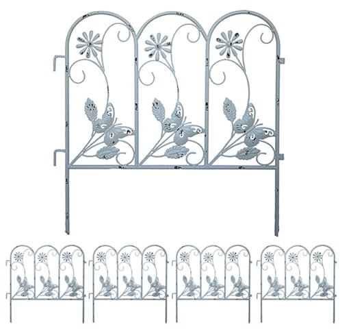 Teichzaun Gartenzaun, 5 Stück Dekorativer Gartenzaun, Metallzaun Gitterzaun, Beeteinfassung, Für Blumenbeet Bäume Tierbarriere, 50cm (H) x 245cm (L)(Weiß)
