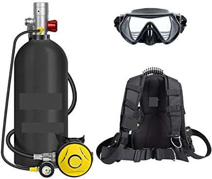 KOROBIE Tauchflasche für Taucher 3 Liter Tauch- Und Schnorchelausrüstung, Atemschutzmaske, Fischkiemen-Sauerstoffflasche, Ersatz Tauchausrüstung für Tauchflaschen(Black Bottle with Silver Head—B)