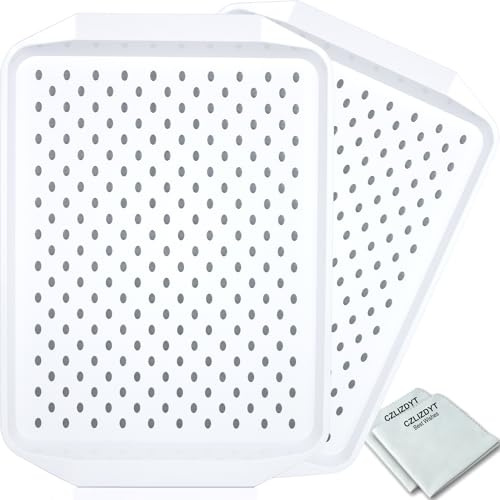 Czlizdyt Non Slip Serving Tray with Handles, Food Trays for Eating on Couch, Lap Trays for Breakfast Dinner Snack Fruit Appetizers Beverage, Rectangular, Set of 2, White
