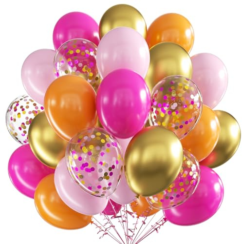 Luftballons Orange Rosenrot, 60 Stück 12 Zoll Orange Rosenrot Rosa Latex Luftballons Metallic Gold Luftballon mit Konfetti Party Ballons, Party Luftballon für Geburtstag Hochzeit Jahrestag Dekoration