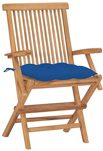HETFTJN Loungesessel Einfacher Strandstuhl Esszimmerstühle Modern Balkonstuhl - Gartenstühle mit Blauen Kissen 2 STK. Massivholz Teak für Terrassen Balcony Garden Outdoor