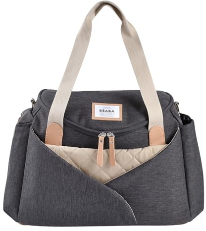 BÉABA, Sac à Langer Sydney II, Modulable, Grande contenance, Rangements multiples, espace à cocoon, Pochette repas isotherme, Système attache poussettes, Anses transport, Gris chiné foncé