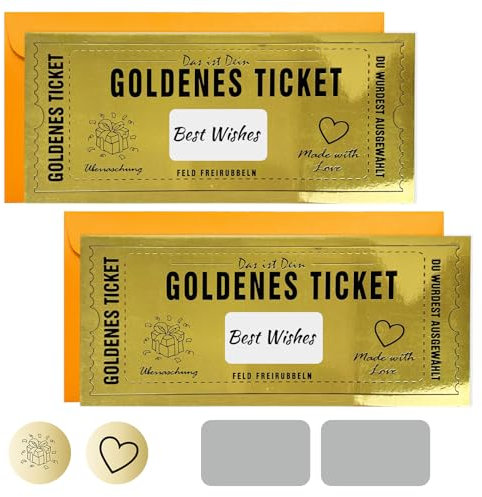 BLNC 2 Stück Golden Ticket Rubbelkarten zum Enthüllen, Golden Ticket Rubbelkarten mit Umschlägen Golden Ticket Rubbelkarte, personalisierte Rubbelkarte, besonderes Geschenk