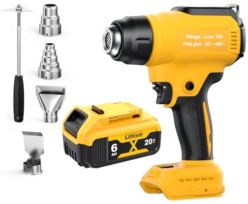 Cordless Heat Gun for Dewalt with 6000mAh Battery Charger Kit with 4 Nozzles, Up to 550°C, Cordless Hot Air Gun for Welding, Bending Pipes, Colour Removal