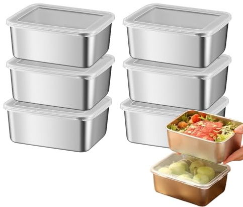 Fesatccoz Recipientes Herméticos Con Tapa De Acero Inoxidable, 6 Unidades Recipientes Herméticos Para Alimentos, Con Tapa, 650 Ml Recipientes Para Alimentos Para Carne y Frutas
