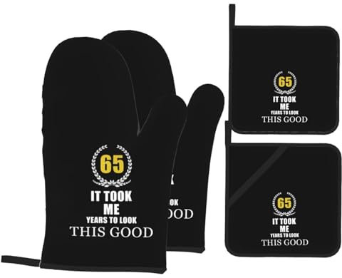 Mitaines De Four 65 Ans d'anniversaire Anti Chaleur Kitchen Mittens Professionnel Maniques Cuisine pour Barbecue Four Grillade,4 Pièces