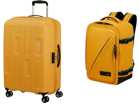 American Tourister Ellipso & Take2Cabin - Koffer, 68 cm, 64 L & Ryanair Handgepäck, 25 x 20 x 40 cm, 24 L - Ellipso Sommer Reise-Set - Gelb