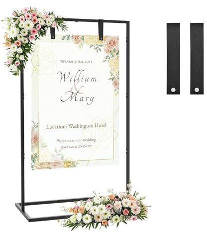 YBIETH Wedding Sign Holder, 173 x 80 x 50cm Welcome to Our Wedding Sign Stand, Heavy Duty Easel Stand for Sign with 4 Black Leather Straps, Suitable for Seating Chart, Reception, Posters, and Decor