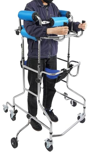 Adult Walker for Seniors Hemiplegia Rehabilitation Standing Frame, Lower Limb Training Walking Aid with Seat and Wheels, Adjustable Height for 59-71 Inch Adults