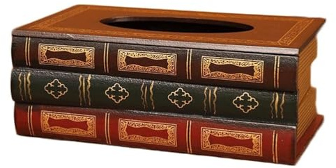Scatola di fazzoletti in legno vintage, porta tovaglioli con organizer per fazzoletti di carta con cassetto a forma di libro creativo
