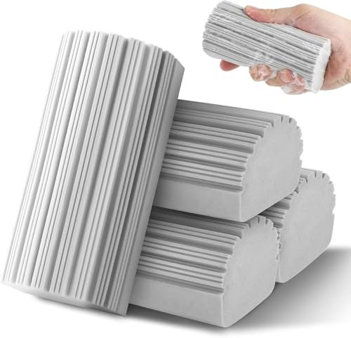 Paquete de 4 esponjas de limpieza húmeda, borrador mágico, faldón de esponja reutilizable, plumero húmedo para persianas, rejillas de ventilación, vidrio, barandillas, espejos, rieles de ventana