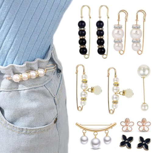 NJCXOLA 12 Pièces Perle Broche, Broche Élégante Fausses Perles Mode Broche de Perle Simulée Épingle Sécurité Clips pour Femmes Pull Col Châle Cardigan Echarpe