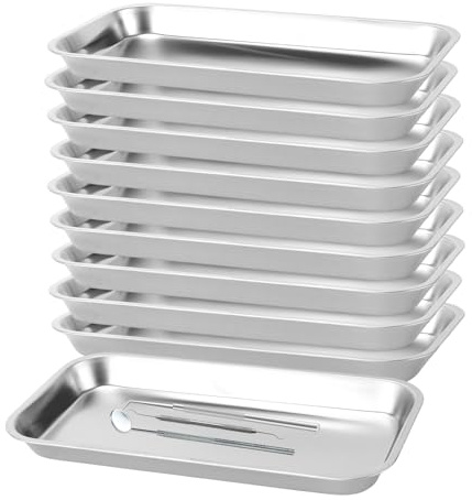 SYUTBOU 10 stycken serveringsbrickor i rostfritt stål, 22,5 x 12 x 2 cm silver serveringsfat, bakning bricka för catering, restaurang, bakplåt för kök