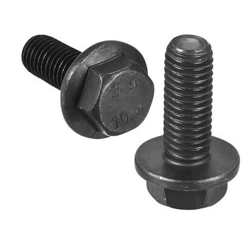 TA-VIGOR 6Pcs M10 x 25mm Hex Flange Bolts, 10.9 Grade Carbon Steel Hex Head Screws, Flanged Hexagon Bolts for Construction, Machine Tools, and DIY Projects Black