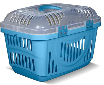 Snugsy Transportbox Katze Katzentransportbox Auto - Mit Sicherungsclips Tragegriff - Reisebox Kunststoff - 49x34x32 cm Blau