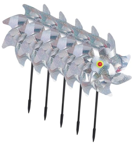 BESTonZON 5 pièces Éolienne Effaroucheur Oiseaux Extérieur Argentée Moulin à Vent Réfléchissant DIY Jardin Verger Protection Animaux