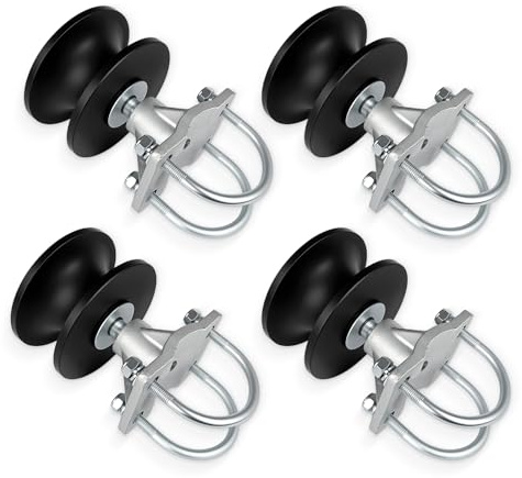 Cantilever Gate Rollers, Nylon Sliding Gate Rollers for 4 Round Post, 2-3/8 or 2-1/2 Chain Link Fence Gate Frames, Sliding Gate Hardware Kit, 4 Pack