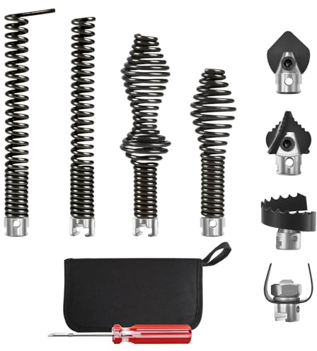 weiwei 9 Pcs Drain Snake Drill Attachment Kit, Manganese Steel Drain Cleaner Combination Augers Heads Set for Sewer Cleanning, Rust-proof Drain Cutter Auger Set for 5/8 Drain Snake Cable Heads Tips