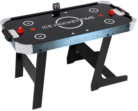 GOPLUS Mesa de Hockey de Aire, Hockey de Mesa Plegable con Marcador Electrónico, Motor de 12V, 2 Discos y 2 Empujadores, Juego de Hockey de Pie, para Sala de Juegos, Hogar y Oficina (144 x 68 x 79 cm)